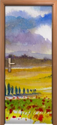Produktbild von Türposter 80x200 cm Türaufkleber Türtapete Türfolie Klebefolie Toskanische Landschaft Aquarellmalerei