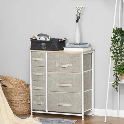 Produktbild von Kommode mit 7 faltbaren Stoffschubladen, Schubladenschrank Vliesstoff Metallgestell, Hellgrau | 63,5 x 30 x 71 cm | 7,4 kg | skandinavischer Stil