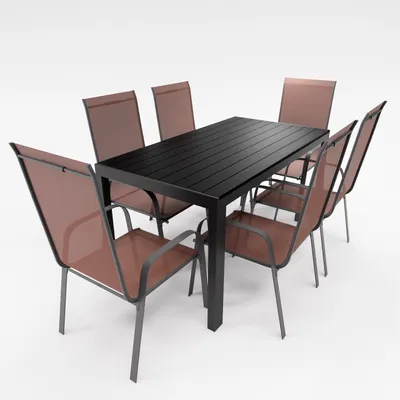 Produktbild von Gartenmöbel Set Alu Tisch 7-tlg. 6x Stapelsessel Gartenset Sitzgruppe Essgruppe schokobraun