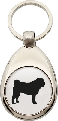 Produktbild von Huuraa Schlüsselanhänger Mops Silhouette Metall Schlüsselring Einkaufswagenchip Geschenkidee