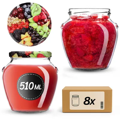 Produktbild von KADAX Einmachgläser 510 ml mit Schraubdeckel fi82mm, Schraubgläser mit Deckel, Einkochgläser, Sturzgläser zum Einkochen, Einmachglas (Obst, 8 Stück)