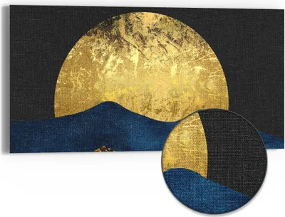 Produktbild von DEQORI Hybrid Leinwand Bild 60x30 cm 'Goldene Mondnacht' Wandbild Glas flach modern