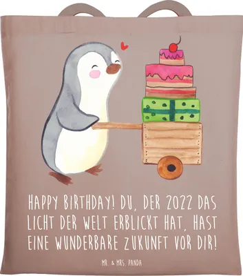 Produktbild von Mr. & Mrs. Panda Schultasche 2022 Geburtstag - Braun Pastell - Geschenk, Alter, Zuversicht, Shopping Tasche, Happy Birthday, Jutetasche, Tote Bag, wunderbare Zukunft