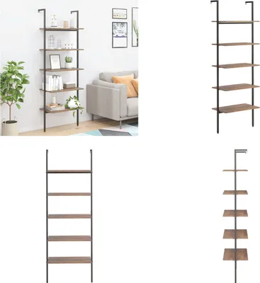 Produktbild von vidaXL Leiterregal mit 5 Böden Dunkelbraun und Schwarz 64x35x185 cm - Anlehnregal - Anlehnregale - Bücherregal - Regal