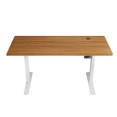 Productafbeelding van SONNI Elektrisch verstelbaar bureau met notenfineer, afmetingen 140x60 cm, draagvermogen 80 kg, met kinderbeveiliging en geheugenfunctie, tafelblad van 15 mm dik