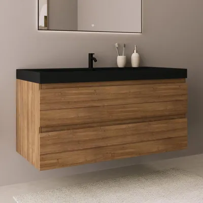Zdjęcie produktu dla LOMAZOO MONACO 100 cm, ciepły dąb, czarna umywalka