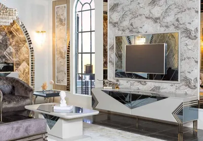 Immagine prodotto di Set di pensili moderni bianchi Credenza TV di design Cornice TV