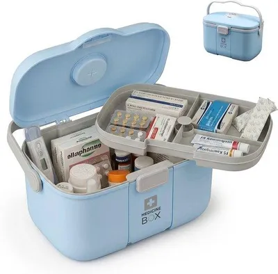 Produktbild von Famanu Erste-Hilfe-Box - 4 Fächer - Kunststoff - Blau