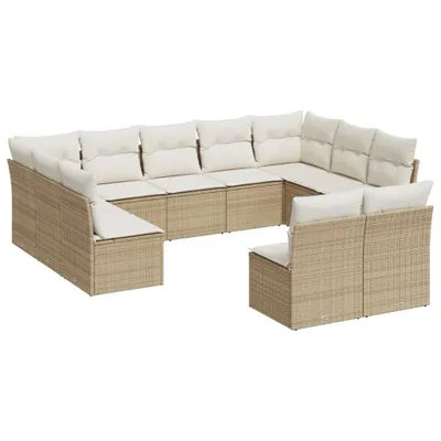 Produktbild von vidaXL 11-tlg. Garten-Sofagarnitur mit Kissen Beige Poly Rattan