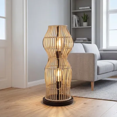 Stehlampe Bambus Boho 2xE27 H60cm Fußschalter