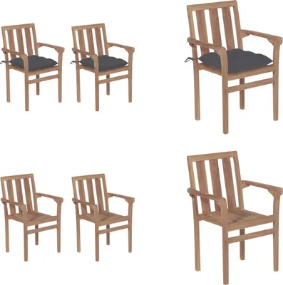 Produktbild von vidaXL Gartenstühle 2 Stk. mit Anthrazit Kissen Massivholz Teak - Gartenstuhl - Gartenstühle - Holz-Gartenstuhl - Holz-Gartenstühle