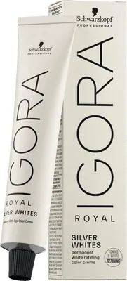 Produktbild von Schwarzkopf Professional Igora Royal SilverWhite Permanent White Refining Color Creme professionelle permanente Haarfarbe für platinblondes und graues Haar Dove Grey 60 ml
