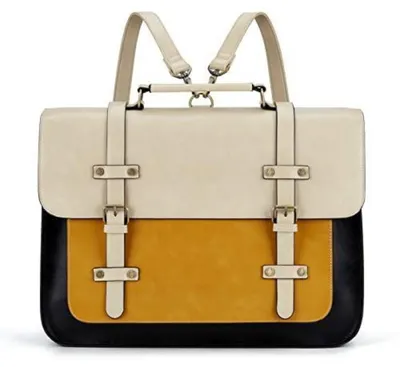 Immagine prodotto di Borsa per laptop da donna, 15,6 pollici, in ecopelle, stile vintage, gialla, con tracolla