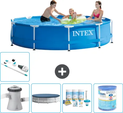 Immagine prodotto di Piscina Intex con struttura rotonda - 305 x 76 cm - blu - inclusa copertura della pompa - pacchetto manutenzione - filtro - aspirapolvere