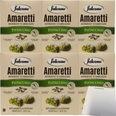 Produktbild von Falcone Amaretti Morbidi D'Abruzzo Pistacchio "Amaretti Pistazie" 6er Pack (6x 170g) + usy Block