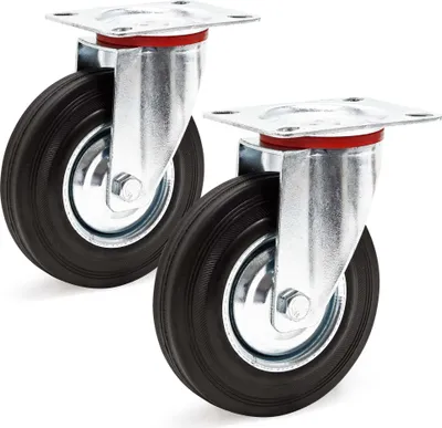Image de Wiltec Kit de 2 Roulettes pivotantes en caoutchouc plein – Ø 125 mm – Capacité de charge 100 kg – Roue avec Jante en métal et Plaque de montage – Transport Appareil Accessoire Meuble