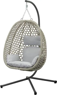 Produktbild von Outdoor Hängesessel Luna | Rattanoptik Beige/Grau | Wetterfester Gartensessel mit Stahlgestell & Komfortkissen | UV-beständig & wasserabweisend | 95 x 103 x 197 cm