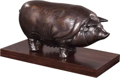 Image de Casa Padrino Figurine de luxe en bronze Cochon sur socle en bois Bronze / Marron foncé 35 x 17 x H. 19 cm - Figurine décorative