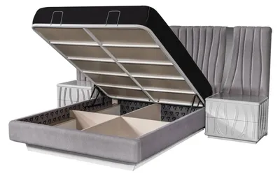 Produktbild von Modern Weißes Holzbett mit Nachttischen im eleganten Design