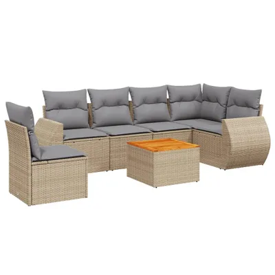 Produktbild von vidaXL 7-tlg. Garten-Sofagarnitur mit Kissen Beige Poly Rattan