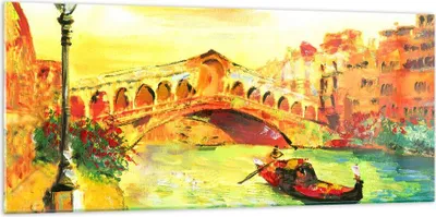 Produktbild von Bilder auf glas - Venedig Gondel - 120x50cm - Glasbilder - Wandbilder - Kunstdruck - zum Aufhängen bereit - Wanddekoration aus Glas - Glas Bilder - Wandbild auf Glas - Einteilig - GAB120x50-3841