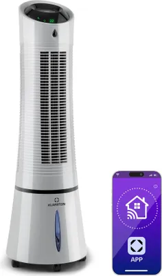 Image de Klarstein Skyscraper Ice Smart Rafraîchisseur d'Air 4-en-1 – Ventilateur, Purificateur & Humidificateur, 210 m³/h, WiFi & Alexa, Réservoir 6L, Minuterie, Ionisation, Design Moderne, Gris clair