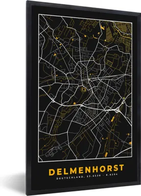 Produktbild von MuchoWow® Gerahmtes Poster Delmenhorst - Gold - Stadtplan - Karte - Deutschland 60x90 cm - Poster mit Schwarzem Bilderrahmen Wandposter Rahmen Foto Bilder - Kunst