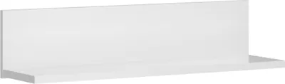 A white shelf mounted on a wall.