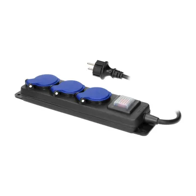 Obrázek produktu pro Prodlužovací kabel s vypínačem IP44, 3 zásuvky 2P+Z IP44, gumový kabel, H05RR-F 3x1,5 mm, délka 5 m