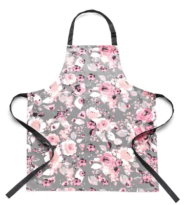 Kochschürze 60x75 cm, 100% Baumwolle, Blumenmuster, grau
