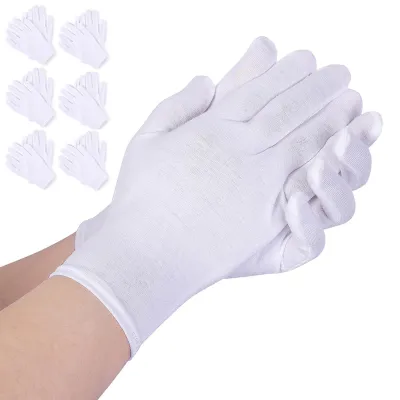 Produktbild von Set mit 6 weißen Baumwollhandschuhen – feuchtigkeitsspendend und wirksam