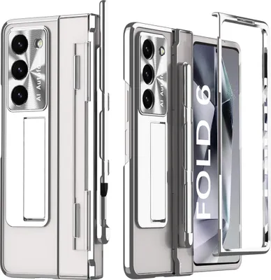 Obrázek produktu pro Pouzdro pro Samsung Galaxy Z Fold 6 Průhledné galvanizované pouzdro s držákem na pero a stylus, ochranou displeje a stojánkem Stříbrný