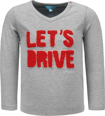 Imagen del producto de Camiseta de manga larga gris para niños con aplicación tridimensional de un perro
