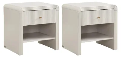 Produktbild von Set aus 2 Nachttischen mit 1 Schublade und 1 Fach – MDF – Beige und Gold – MIRENALO