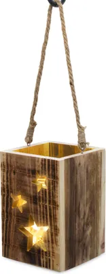 Produktbild von Holz Laterne mit Lichterkette im Glas 20 LED warm weiß - 16 x 11 cm - Hängelaterne mit Kerzenglas und Jutekordel