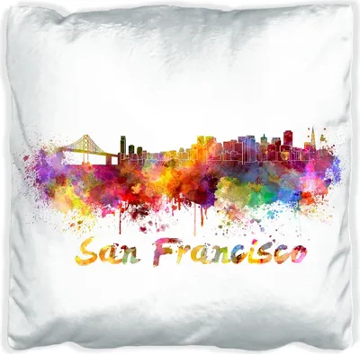 Produktbild von Wallario Premium Kissen, weiche Oberfläche, mit Motiv Städte als Aquarell - Skyline von San Francisco, Größe: 40 x 40 cm, mit weißer Rückseite