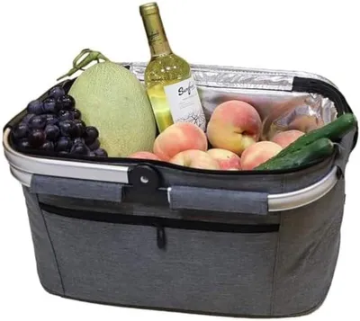Produktbild von PolkaHome® Klappbarer Einkaufskorb – Großer Picknickkorb mit gepolsterten Griffen, 32 Liter, Schwarz