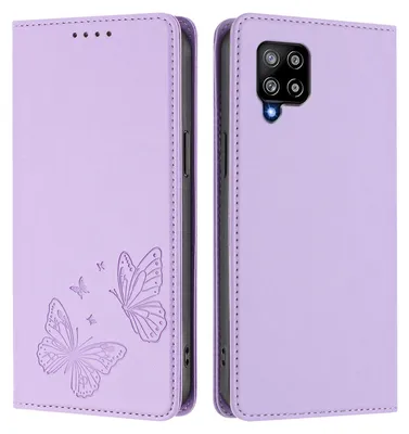 Image de Étui en cuir pour Samsung Galaxy A42 5G, motif papillon en relief, étui portefeuille à rabat avec support, violet clair