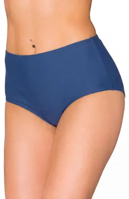 Zdjęcie produktu dla Spodenki bikini Aquarti dla kobiet z wysokim stanem – klasyczne spodenki bikini dla kobiet w dużych rozmiarach, kolor: ciemnoniebieski, rozmiar: 40