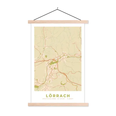Produktbild von MuchoWow® Textilposter Stadtplan - Lörrach - Vintage - Karte 60x90 cm mit holzfarbenen Rahmen - Textil
