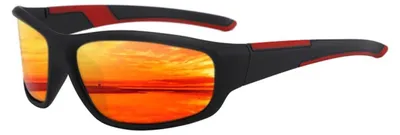 Immagine prodotto di INF Occhiali da ciclismo polarizzati con custodia — lenti TAC polarizzate, montatura PC, design sportivo Nero rosso