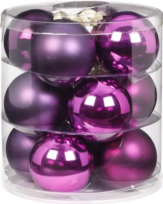 Produktbild von Weihnachtskugeln Glas 8cm, 12 Stück, Farbe:Purple Deluxe ( violett lila purpur glanz / matt )