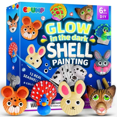 Produktbild von Bastelset Muscheln Bemalen Kinder ab 6 Jahre 12-teilig mit Farben & Modelliermasse