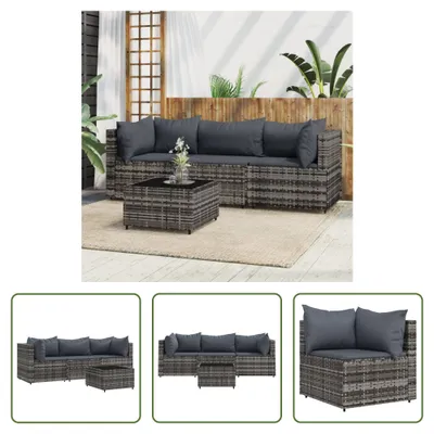 Produktbild von The Living Store 4-tlg. Garten-Lounge-Set mit Kissen Grau Poly Rattan
