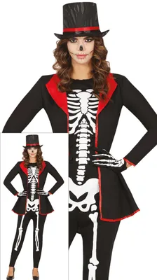 Produktbild von Skelett Halloween Kostüm Jacke Shirt Hose Totenkopf Uni Schwarz Weiß Rot Grusel, Größe: 36 - 38 (S) Farbe: Schwarz