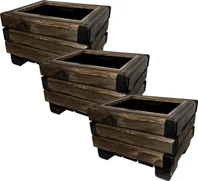 Produktbild von HolzGarden 3 Stück Set Pflanzkübel Holz Rechteckig 30x20x25 cm Imprägniert Farbe Palisander Wetterfest Blumenkasten Blumentopf