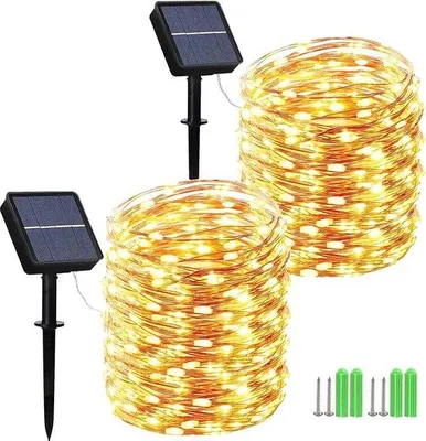 Produktbild von Solar Lichtsnoer 15M 150 LED Koperdraad 8-Modi IP65 Wasserdicht Warmweiß