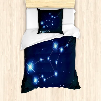 Produktbild von ABAKUHAUS Jungfrau Mantele, Constellation Sterne Raum, Milbensicher Allergiker geeignet mit Kissenbezügen, 135 cm x 200 cm - 80 x 80 cm, Indigo Blau Weiß