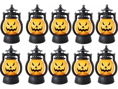 Image de 10 pièces Décoration Halloween Lumière orange Lanterne citrouilles LED Couleur de lumière chaude
