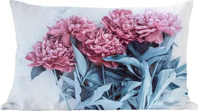 Produktbild von MuchoWow® Zierkissen Sofakissen Wohnzimmer Dekokissen 60x40 cm Rosa Pfingstrosen auf Marmor - Kopfkissen - Polster mit Foto